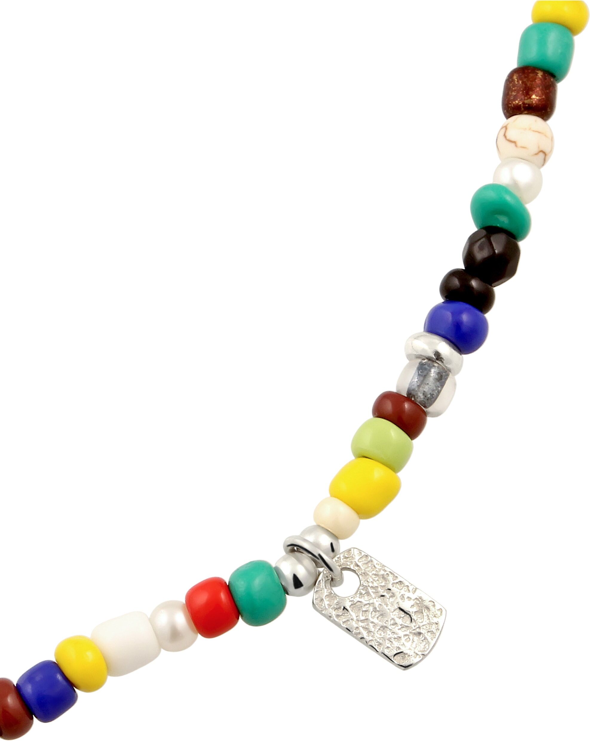 Kette mit Anhänger KUZZOI "Halskette Tag Anhänger Synthetischer Achat Synthetischer Howlite Schwarz 925 Sterling Silber" Gr. 50, bunt, Halsketten, Herren, Silber 925 (Sterlingsilber), Kette mit Anhänger