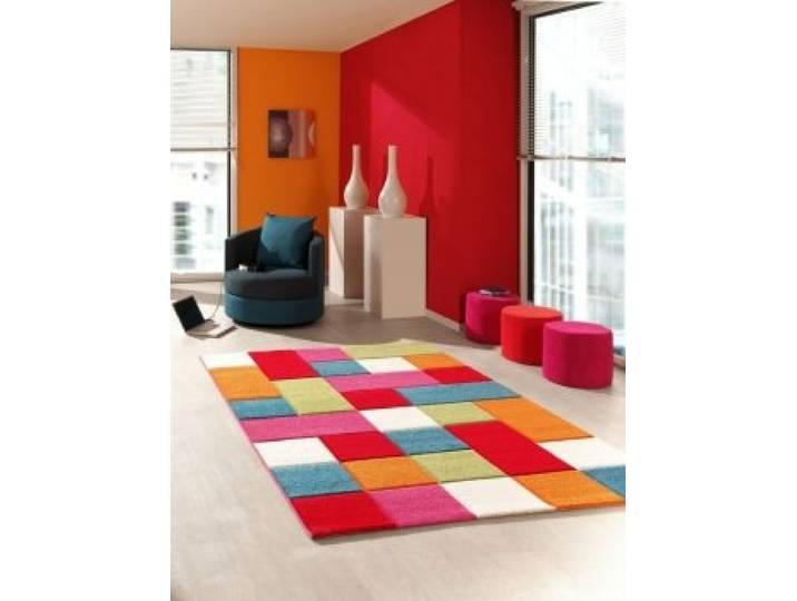 Traum Kinderteppich Spielteppich Kinderzimmerteppich Karomuster Teppich Multicolour Rot Türkis Orange Creme Grün Pink, Größe 160x230 cm