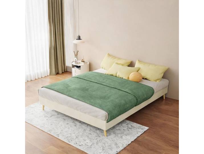 Somme de lit en velours beige-toné style moderne minimaliste 140x200 cm - Beige Fabric+Metal 200 x 140 x 14 cm Ref PQ68WP