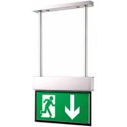 LED Fluchtweglampe Hängeleuchte Deckenlampe Akku Notlicht Exit Leuchte Schild, Aluminium, LED, LxH 27x14 cm