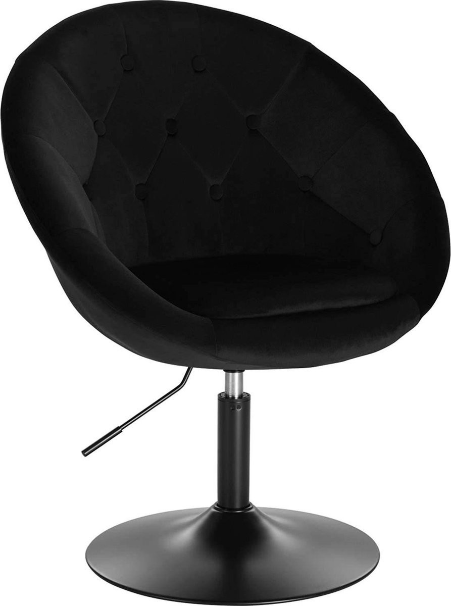 Industriële Barkruk - Zwart Velvet - Verstelbaar met Rugleuning - Set van 1