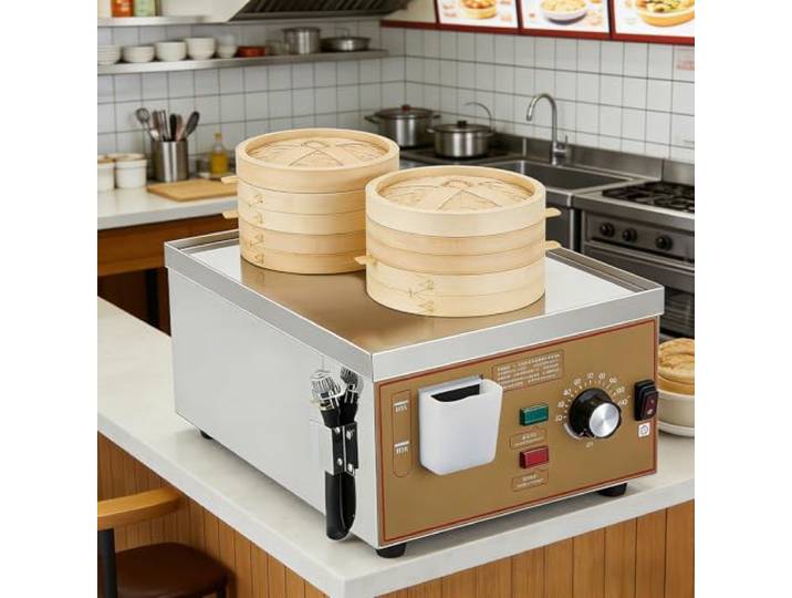 AETEREOS Elektrischer Dampfgarer für Dim Sum, Gewerblicher Elektrischer Dampfgarer mit Trockengehalarm, Konstante Temperatureinstellung 30-110 °C 2holes