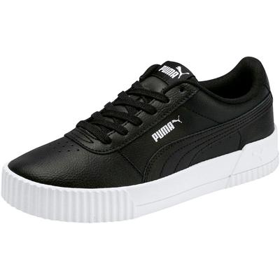 Sneaker PUMA "CARINA L", Damen, Gr. 37, Textil, schwarz-weiß (puma schwarz, puma weiß, puma silber), Leder, Schuhe Sneaker, mit perforierten Details, rutschfeste Gummilaufsohle