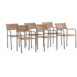 RATTATAN 6er-Set stapelbare Stühle aus lackiertem Stahl und geflochtenem Polyrattan, leicht, elegant, ideal für Garten, Terrasse, Bar und Restaurants Paula