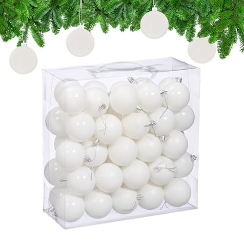 Relaxdays Kerstballen Set van 50 Stuks, Wit, Kunststof, Rond
