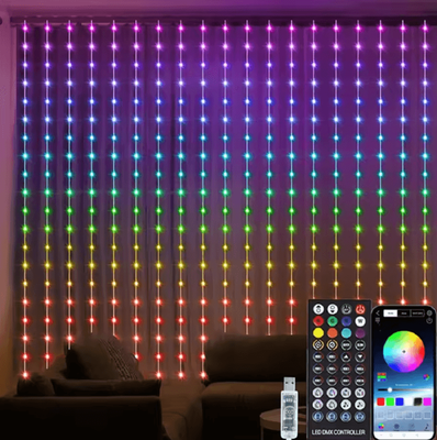 Inspire Curations 3M RGB App Controlled LED Curtain Lights 16 Colors Lights 3x3m300leds