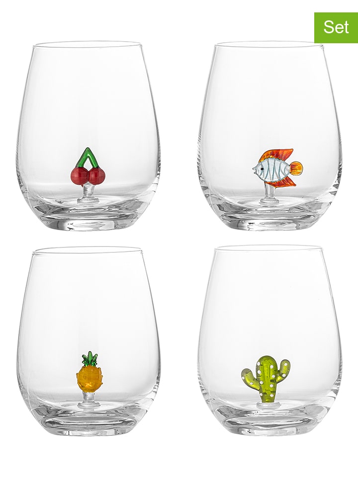 Bloomingville 4er-Set: Trinkgläser "Misa" in Transparent/ Bunt - 560 ml - onesize