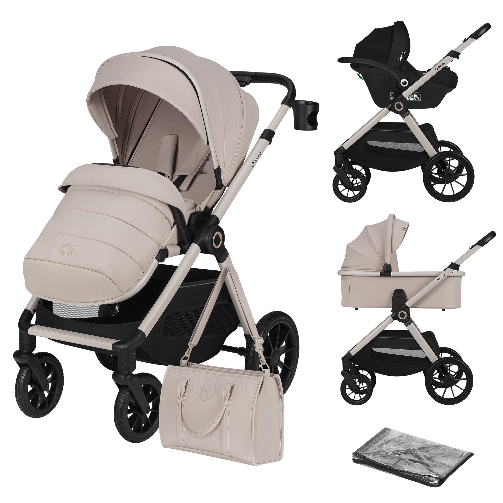 Lionelo Kombikinderwagen Layla 3in1 Babyschale, Babywanne und Buggy bis 22 kg, Babywanne bis 9 kg, 360° Schwenkbare PolyurethanRäder, XXL Verdeck