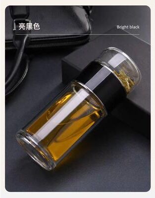 Inspire Daily Merch High Borosilicate Glass Tea Water Bottle Double Layer Infuser Tumbler Drinkware With Tea Filter black 500ml