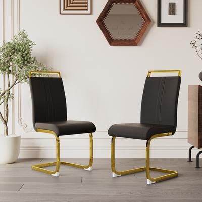 AISWORD Modern Dining Chairs, PU Faux Leather High Back Upholstered Side Chair with C-shaped Tube. Plating Golden Metal Legs