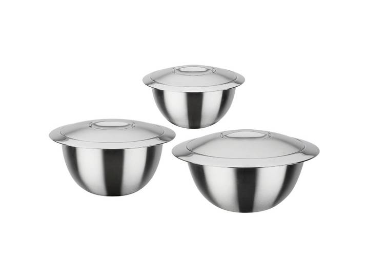 GSW Thermo- & Servierschüssel 3tlg, Edelstahlfarben, Metall, 1,2 l, doppelwandig, schlag- und bruchfest, lebensmittelecht, abnehmbarer Deckel, hält warm, hält kalt, bruchsicher, rostfrei, transportabel, leicht zu reinigen,