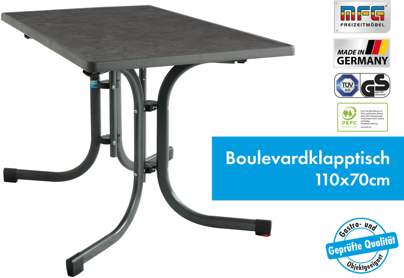MFG Gartentisch wetterfest Stahl Boulevard 110 x 70 cm klappbar