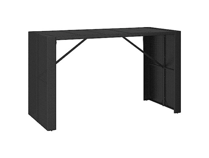 POUFGDR Bartisch, Polyratan, Hartglas, Schwarz, 185 x 80 x 110 cm Strapazierfähiges geflochtenes Harz, Stahlrahmen, Garten, Terrasse, einfache Montage