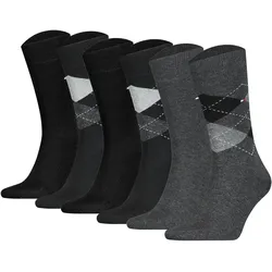 TOMMY HILFIGER Herren Socken, 6er Pack - Check Socks 6P, Raute 2xSchwarz/Dunkelgrau / 39-42
