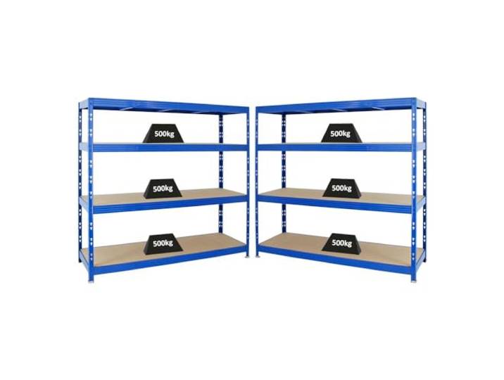 PROREGAL Mega Deal 2X Profi Schwerlastregal Rhino HxBxT 180x200x60cm 4 Spanplatten-Ebenen 8mm Fachlast 500kg Blau Garagenregal Lagerregal Steckregal Weitspannregal