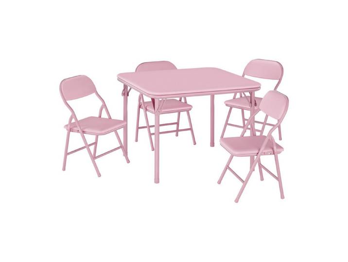 GarveeMore Kindersitzgruppe PU Klappbarer Kindertisch mit 4 Stühlen Rosa