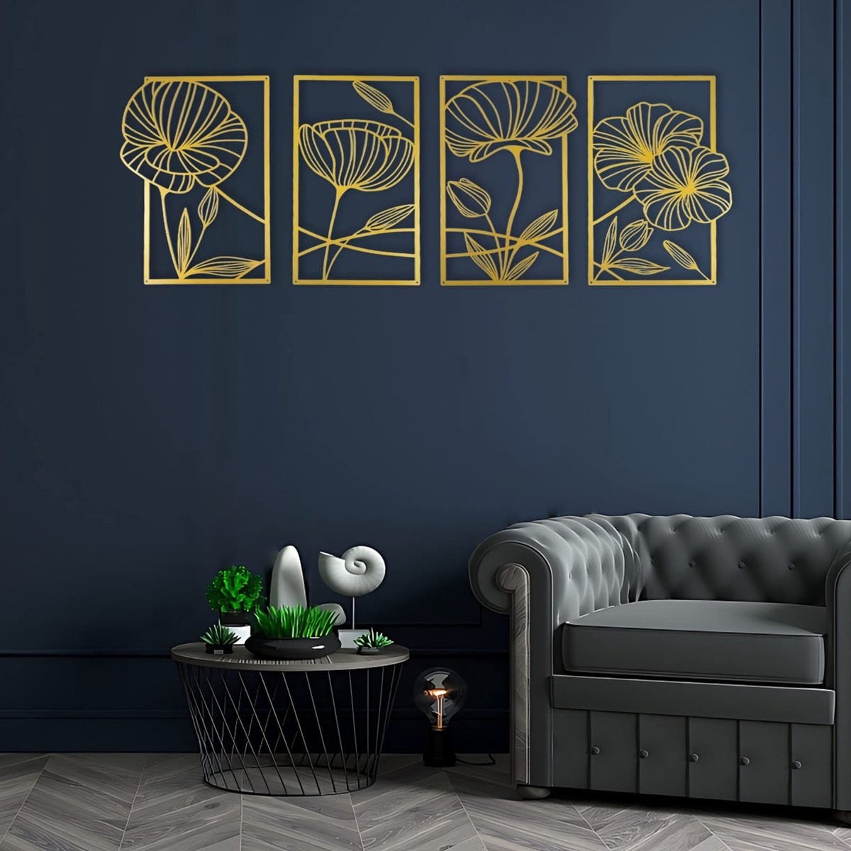 Solidchoice - 4-stuks Metaal Lotus Wanddecoratie - Abstracte Bloemen voor Minimalistische Interieurs