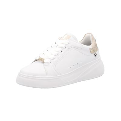 Sneaker RIEKER "Rieker Sneaker Glattleder", Damen, Gr. 39, Textil, weiß (weiß, gold), Glattleder, Schuhe Sneaker