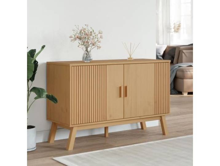 KTHLBRH Sideboard Olden, braun, 114 x 43 x 73,5 cm, Massivholz, Kiefer Skandinavisches Design, großer Stauraum, Ablagefläche, Füße aus Holz, gewachstes Finish