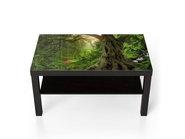 DEQORI Glastisch schwarz groß 90x50 cm Motiv Urwaldgeheimnis ausgefallener Beistelltisch aus Glas Hochglanz Couchtisch fürs Wohnzimmer moderner Couch Tisch mit Design