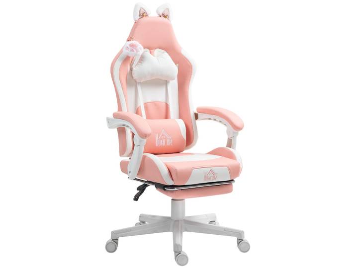 HOMCOM Gaming Stuhl Ergonomischer Gamer Stuhl mit Lendenwirbelstütze, Fußstütze