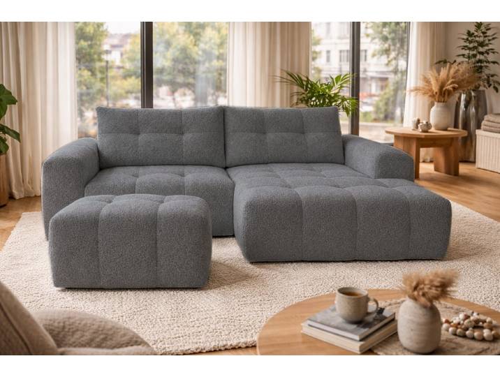 Compleo Ecksofa Boucle, Designersofa, Sitzhocker als Option RAVI, Modern Schlafzimmer