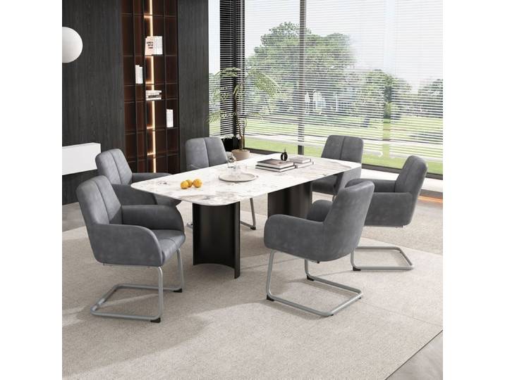 Abrihome Chaise de Salle à Manger Lot de 6 de Cuisine Tissu en Cuir avec Pieds Métal pour Salon Gris