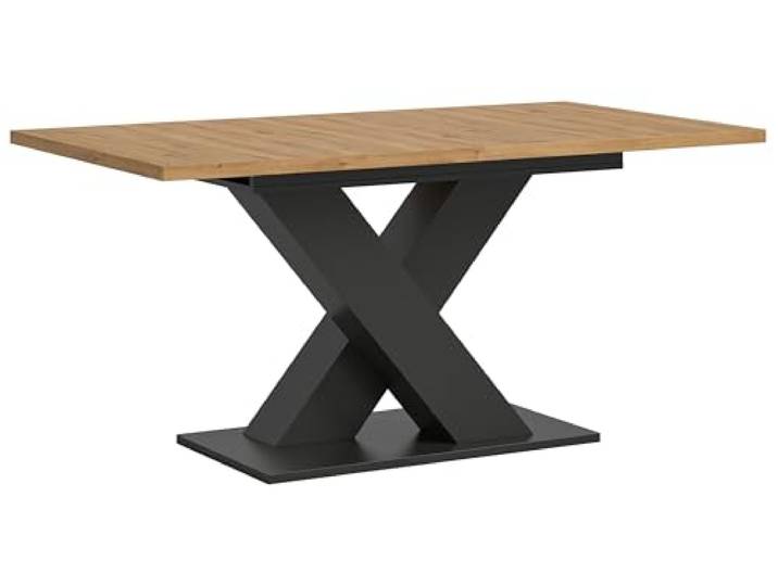 Newroom Esstisch ausziehbar Wildeiche Grau modern Esszimmertisch Küche X-Säulengestell schwarz, matte Holzoptik, 4-6 Personen, Esszimmermöbel, Küchentisch, esszimmertische, für Familien