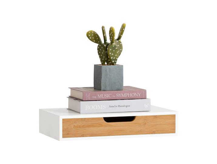 SoBuy Schweberegal Weiß-Natur, Weiß, Naturfarben, Holzwerkstoff, 40x8x25 cm, Wohnzimmer, Regal, Wandregal