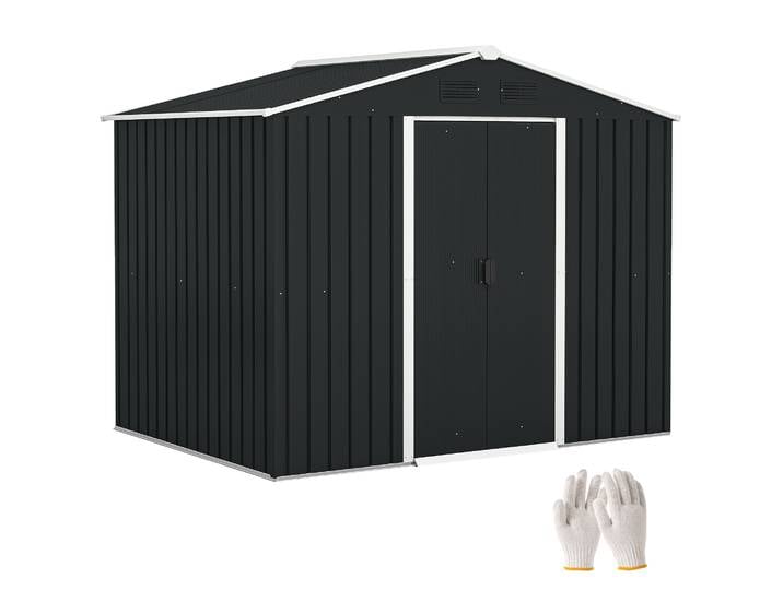 Outsunny Abri de jardin extérieur 3,6 m2 236X174X190 cm Abri de jardin extérieur avec 2 portes coulissantes Toit incliné et 4 fenêtres pour terrasse terrasse Gris