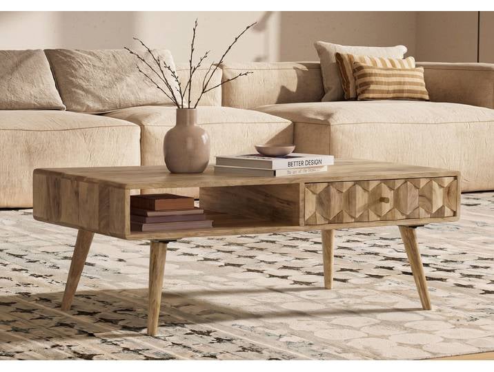 Couchtisch 115x55cm 'Kalani' Mango massiv natur lackiert