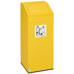 PROREGAL Selbstlöschender Wertstoffsammler "Wertstoffe" | 82 Liter, HxBxT 89x38x38cm | Verzinkter Stahl | Gelb | Mülleimer Abfalleimer Müllkorb