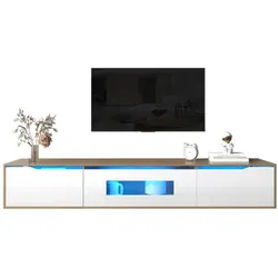 Merax Lowboard TV-Schrank, Hochglanz-TV-Schrank, farblich passend zu Hochglanz-Weiß und Holzfarbe, mit farbwechselndem LED-Licht