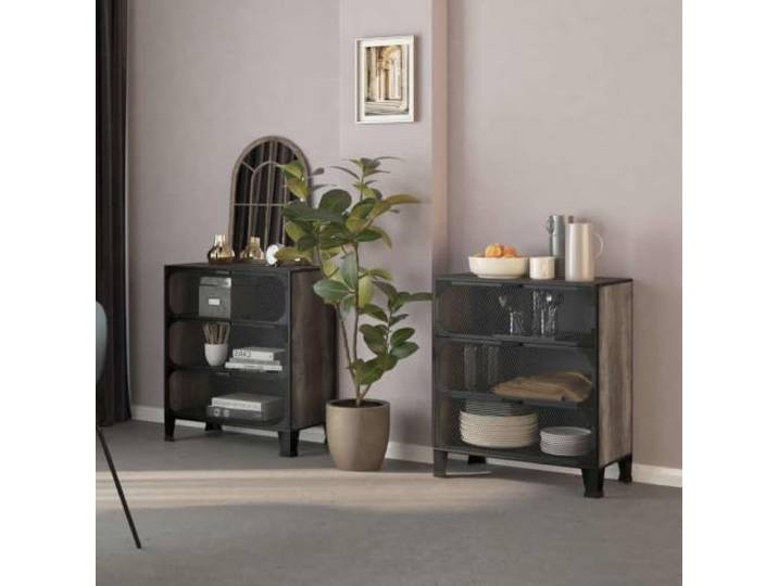 WXGTBKPR Lagerschränke 2er Set Metall MDF Industriedesign 72x36x82 cm Aufbewahrungsschrank mit 3 Maschengitter-Türen für Wohnzimmer Flur