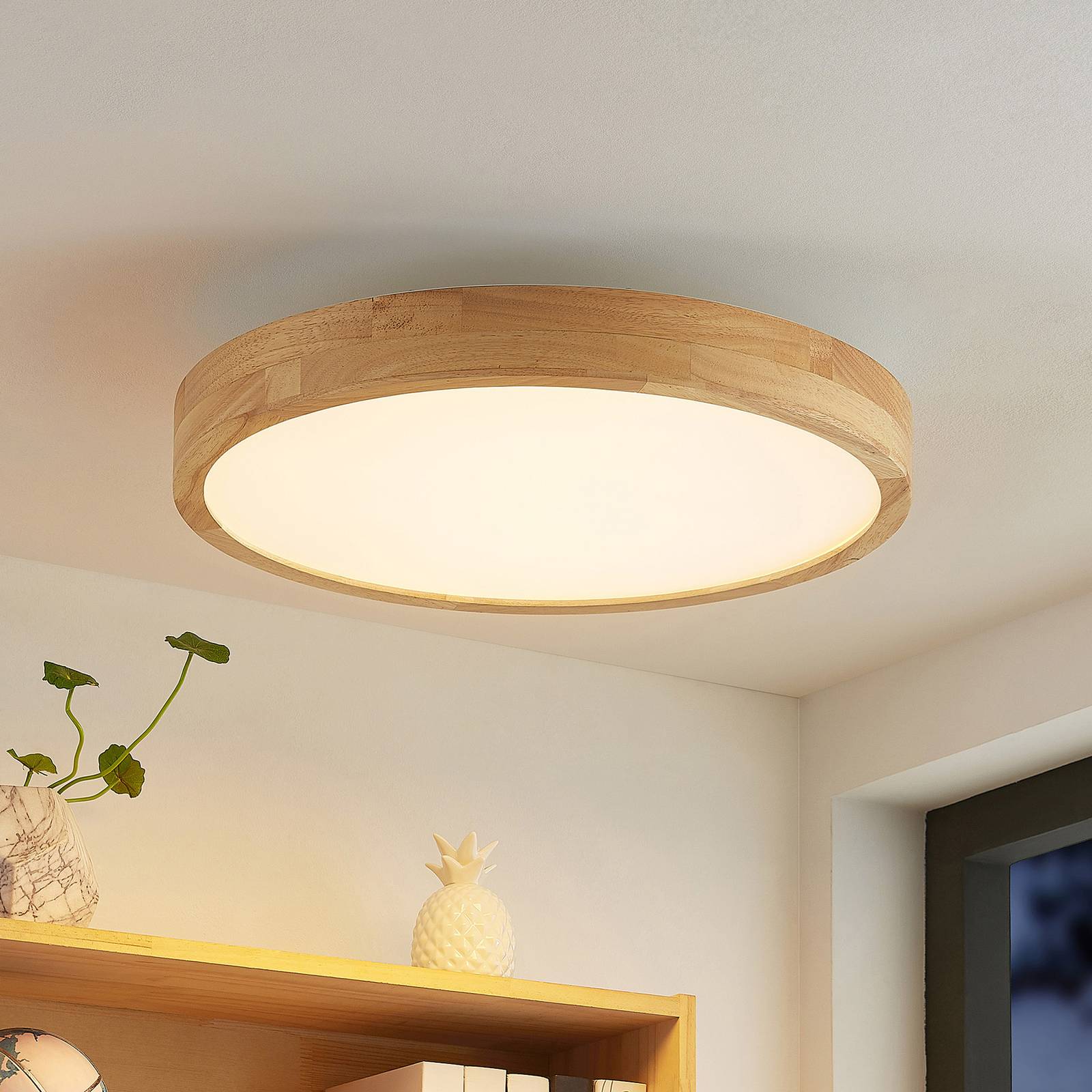 Wooden Ceiling Light Lanira Lindby, dimmable, Light wood, Living / Dining Room, Wood, Modern, Ceiling Light