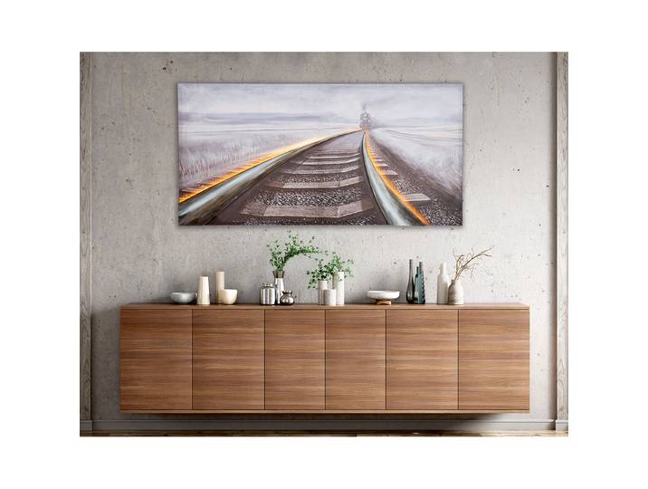 Leinwandbild Railroad Mischgewebe Braun 140 x 70 x 5cm