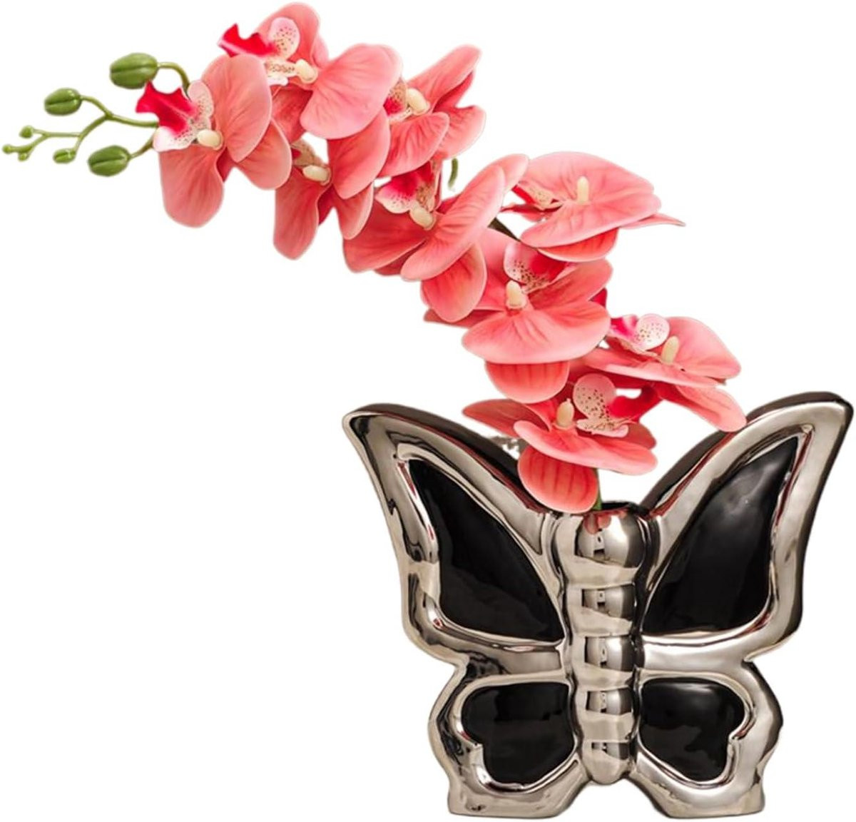 Wit Keramische Vaas met Vlinder Decoratie - B/D/H: 26 x 24 x 12 cm