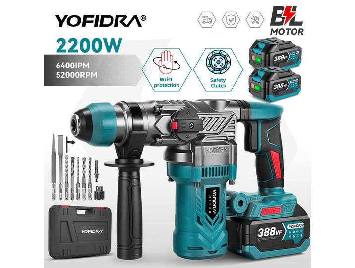 Perceuse à percussion sans fil multifonctionnelle YOFIDRA 26MM, perceuse à percussion rotative sans fil pour batterie Makita 21V