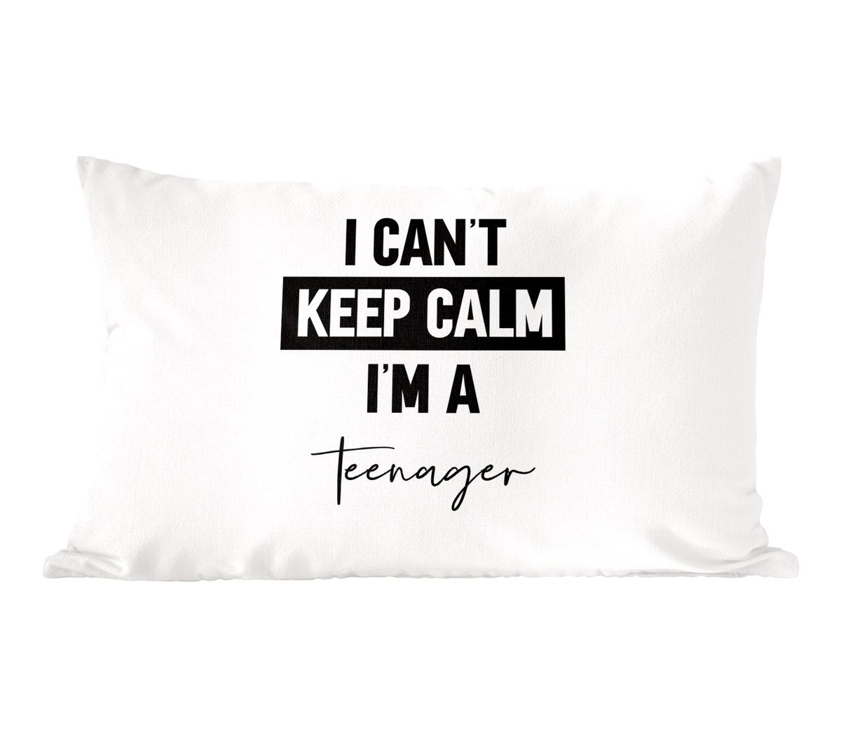 PillowMonkey Sierkussen voor de woonkamer met quote I can't keep calm i'm a teenager - Zwart/Wit - 50 x 30 cm