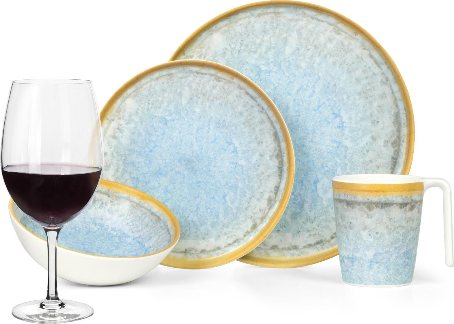 Moritz Combined Service Geschirr Crystal Blue en Tiamo Rotwein