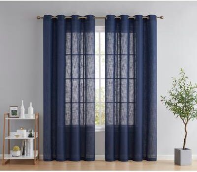 HLC.me Abbey Faux Linen Textured Semi Sheer Privacy Light Filtering Transparent Window Grommet Curtain Panels, Pair