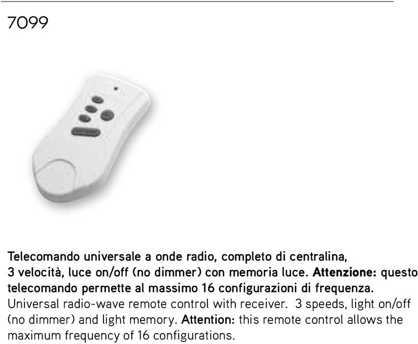 7099 Telecomando Universale Con Centralina Per Ventilatori Perenz