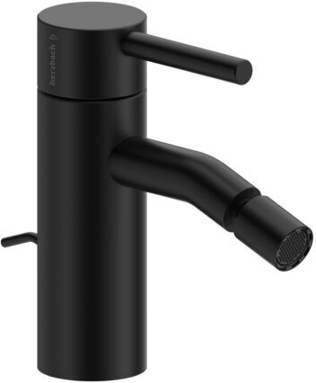 Herzbach DEEP BLACK Bidet-Einlochbatterie 18.023360.1.12 mit Zug-Ablaufgarnitur Schwarz matt