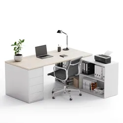 Büroschreibtisch mit Stauraum BLOCK B04, 180x160 cm, weiß/Eiche natur
