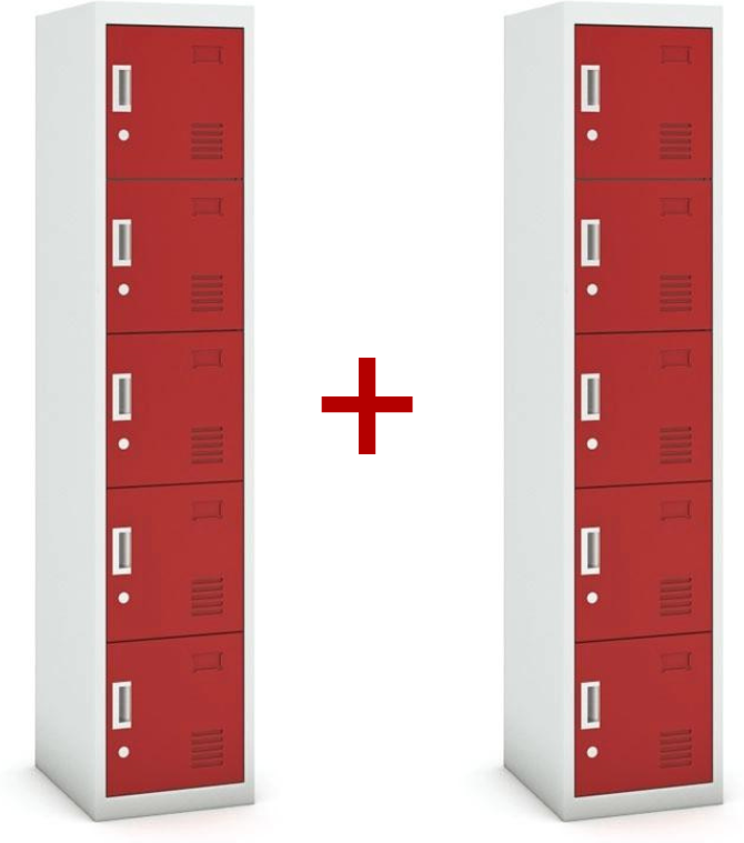 B2B Partner Metallspind S3 1+1 GRATIS, 5 Abteile, zerlegt, Zylinderschloss, grau/rot