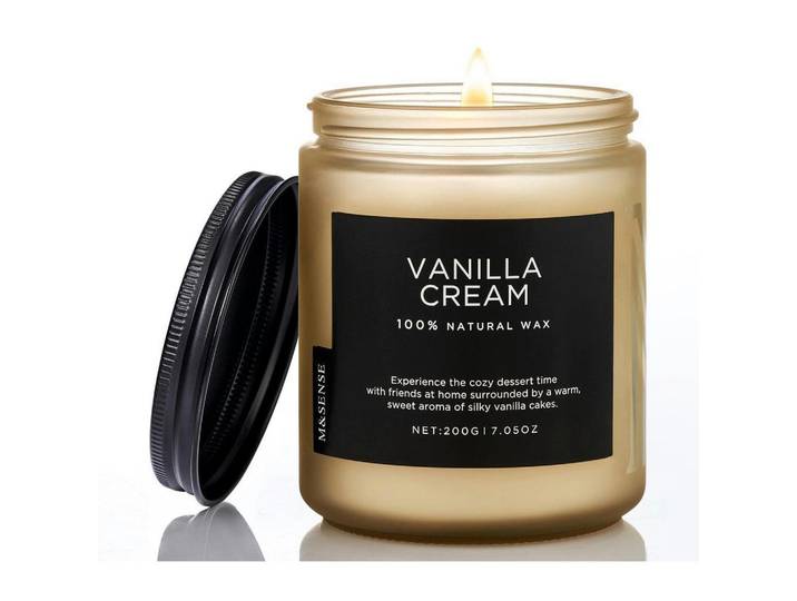 Duftkerze im Glas Vanillecreme 200g, Beige, 6.5 cm, Dekoration, Kerzen & Kerzenhalter, Duftkerzen