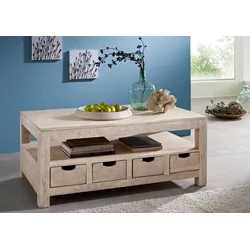 Couchtisch Akazie 120x70x50 white stone getüncht  NATURE WHITE #33