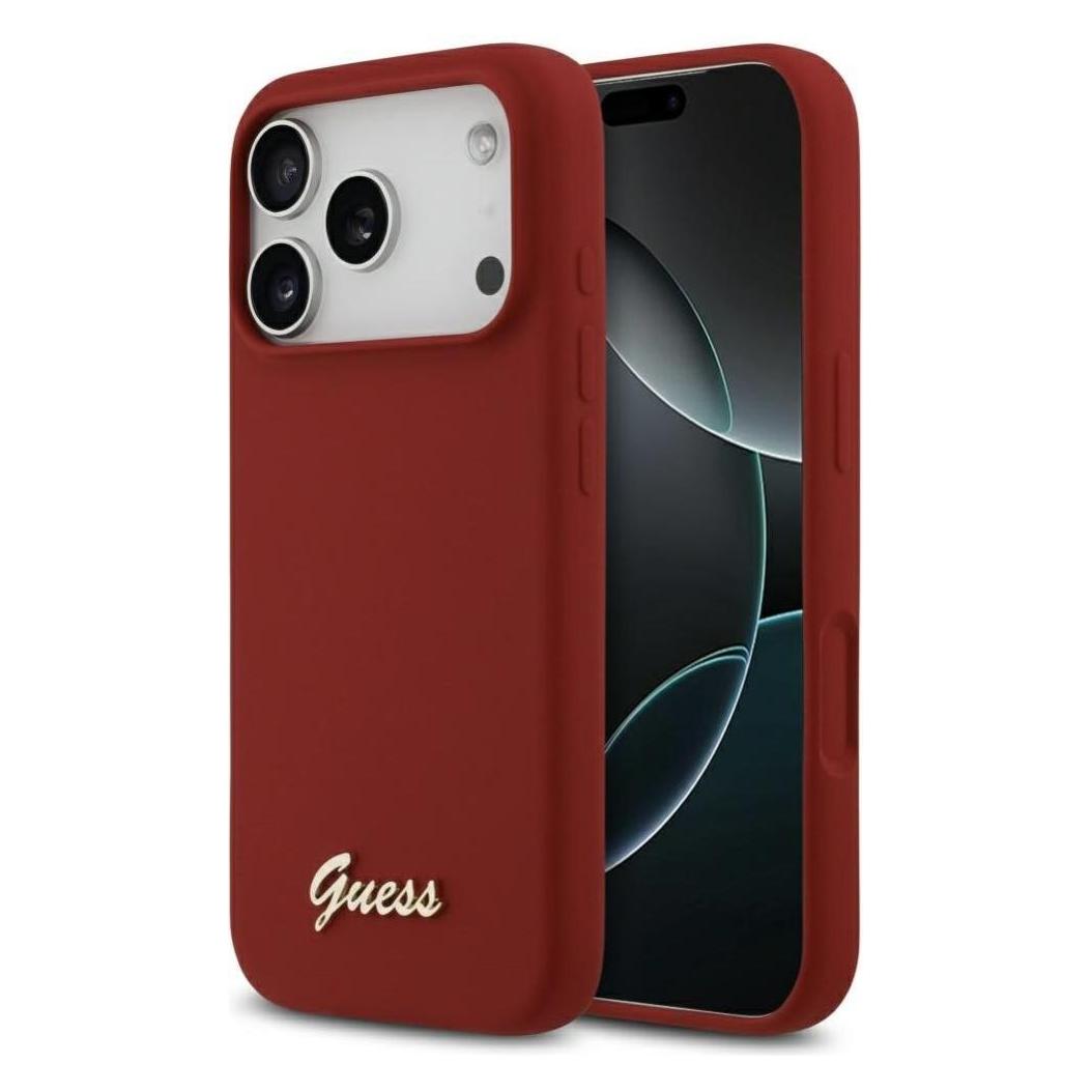 Guess - Silicone Script Metal Logo MagSafe (GUHMP17LSMBSLM) - iPhone 17 Pro - Red (Apple iPhone 17 Pro) (GUE004925)
