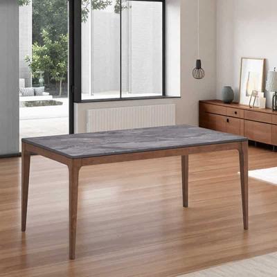 ZWYO HOSIMU "63"" Modern Rectangular Dining Table, Engineered Stone Faux Marble Top & Kitchen Table with Wood Legs for 6"