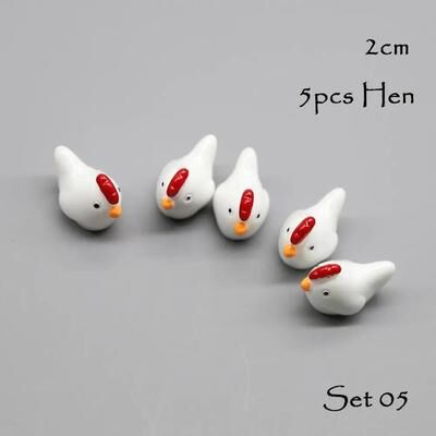 Inspire Select 5pcs Mini Animal Fairy Garden Figurines Cute Resin Dog, Cat, Sheep & Fish Miniatures For Succulent Decor, Aquarium Acc set05 Hen 5 Pcs